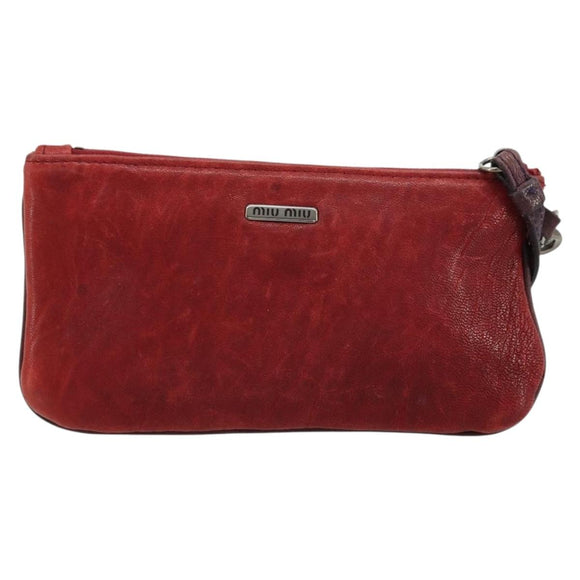 Miu Miu Hand Pouch Hand Bag Leather Red Auth bs34578