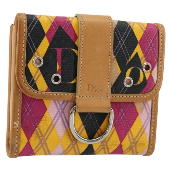 Christian Dior Bifold Wallet Coated Canvas Pink Silver Auth bs34579A