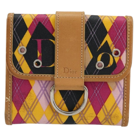 Christian Dior Bifold Wallet Coated Canvas Pink Silver Auth bs34579A