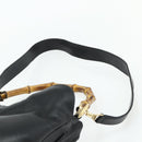 GUCCI Bamboo Shoulder Bag Leather 2way Black Gold 001 2404 1577 Auth bs34581-14