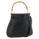 GUCCI Bamboo Shoulder Bag Leather 2way Black Gold 001 2404 1577 Auth bs34581-1