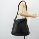 GUCCI Bamboo Shoulder Bag Leather 2way Black Gold 001 2404 1577 Auth bs34581-23