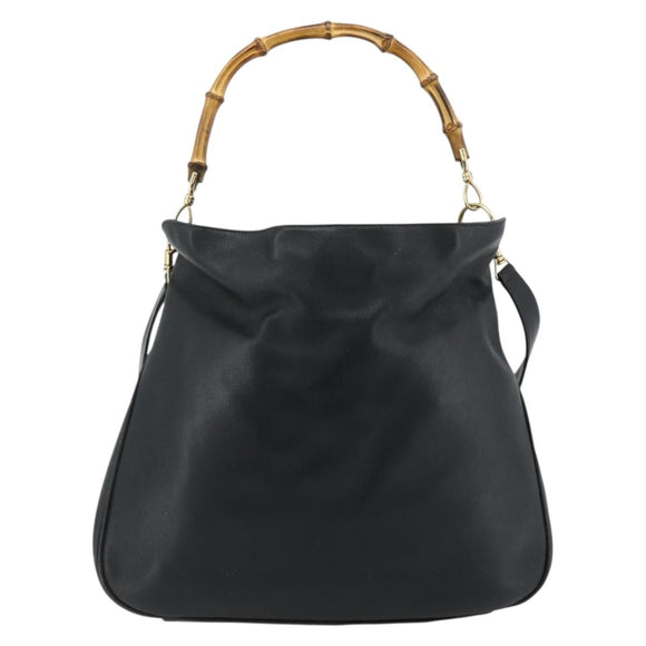 GUCCI Bamboo Shoulder Bag Leather 2way Black Gold 001 2404 1577 Auth bs34581