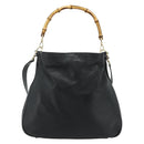 GUCCI Bamboo Shoulder Bag Leather 2way Black Gold 001 2404 1577 Auth bs34581-2