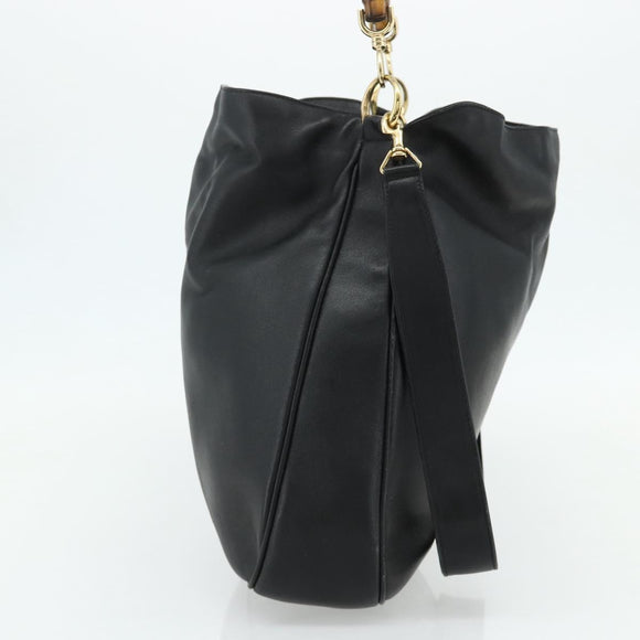 GUCCI Bamboo Shoulder Bag Leather 2way Black Gold 001 2404 1577 Auth bs34581