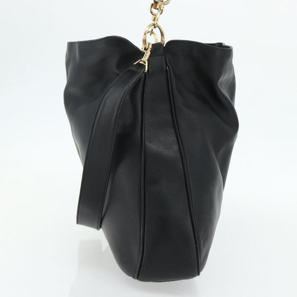 GUCCI Bamboo Shoulder Bag Leather 2way Black Gold 001 2404 1577 Auth bs34581