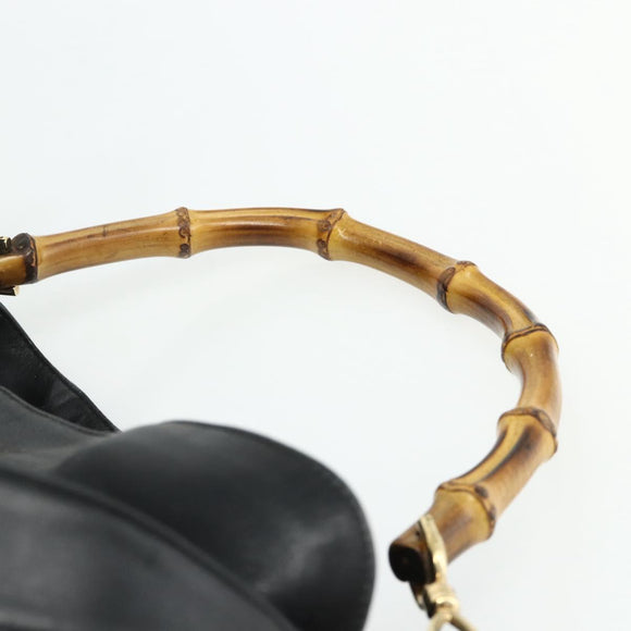 GUCCI Bamboo Shoulder Bag Leather 2way Black Gold 001 2404 1577 Auth bs34581