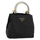 PRADA Chain Hand Bag Nylon Black Gold Auth bs34582-1