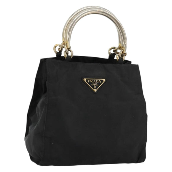 PRADA Chain Hand Bag Nylon Black Gold Auth bs34582