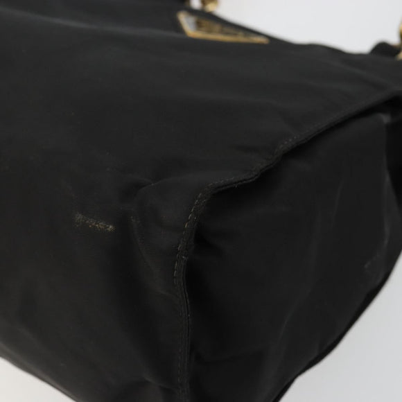 PRADA Chain Hand Bag Nylon Black Gold Auth bs34582