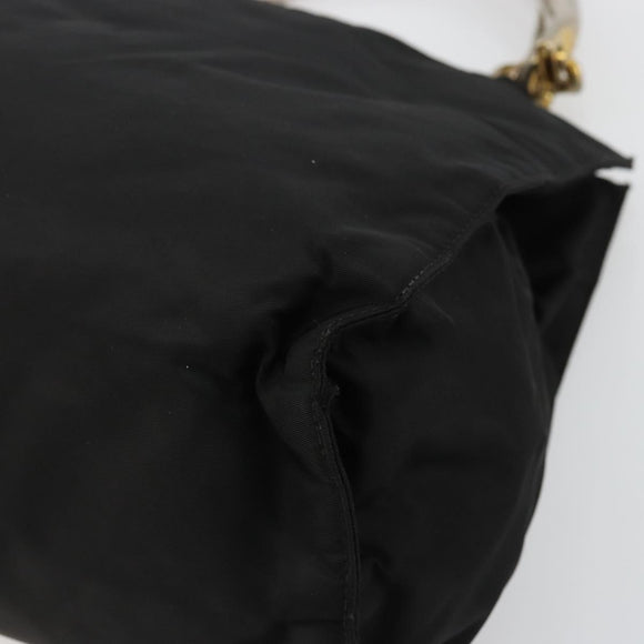 PRADA Chain Hand Bag Nylon Black Gold Auth bs34582