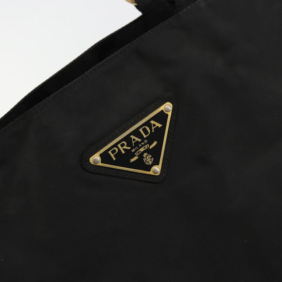 PRADA Chain Hand Bag Nylon Black Gold Auth bs34582