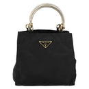 PRADA Chain Hand Bag Nylon Black Gold Auth bs34582-13