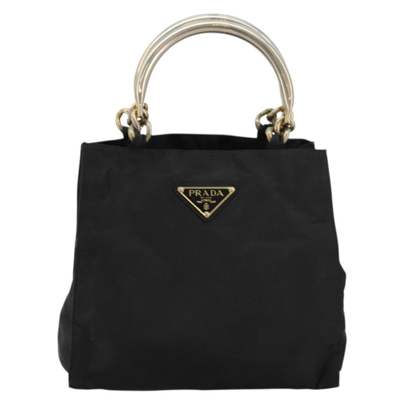 PRADA Chain Hand Bag Nylon Black Gold Auth bs34582