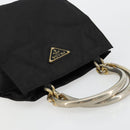 PRADA Chain Hand Bag Nylon Black Gold Auth bs34582-6