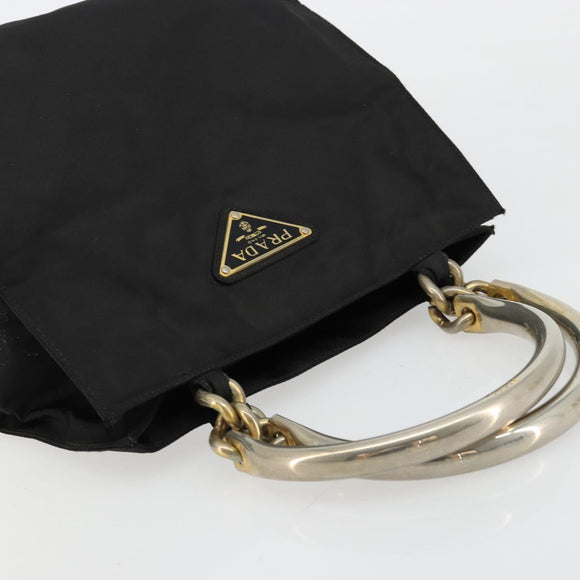 PRADA Chain Hand Bag Nylon Black Gold Auth bs34582
