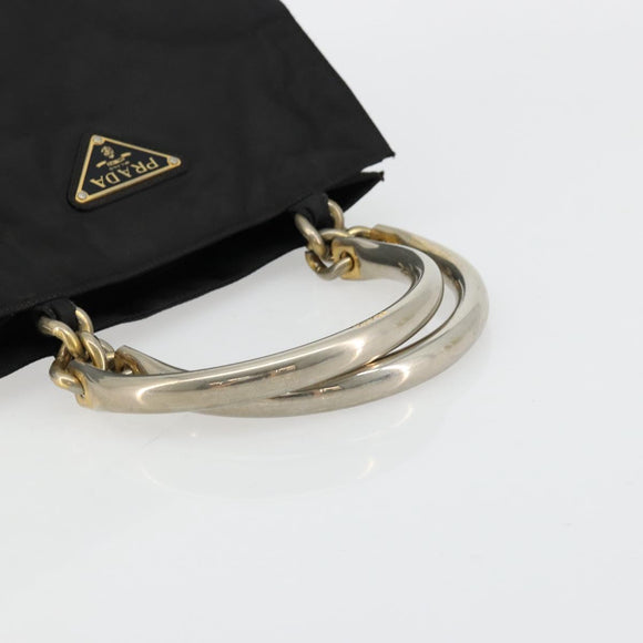 PRADA Chain Hand Bag Nylon Black Gold Auth bs34582