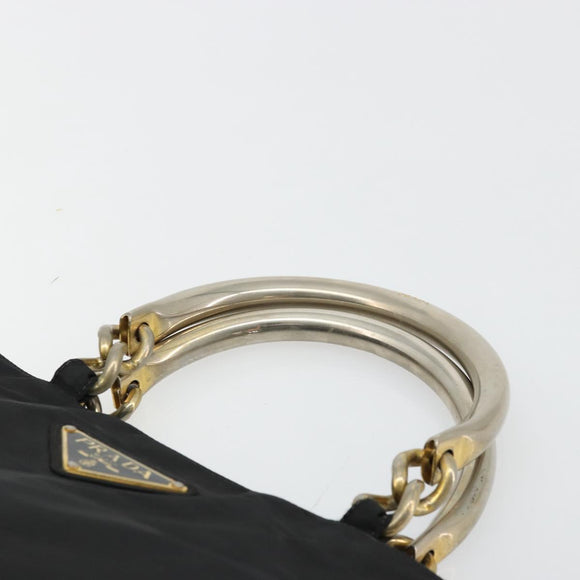 PRADA Chain Hand Bag Nylon Black Gold Auth bs34582