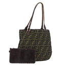 FENDI Zucca Canvas Hand Bag Black Brown Auth bs34584-1