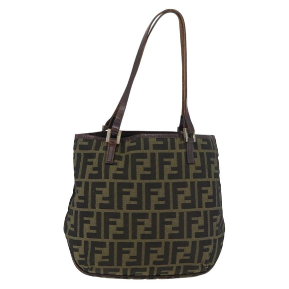 FENDI Zucca Canvas Hand Bag Black Brown Auth bs34584