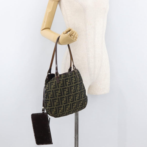FENDI Zucca Canvas Hand Bag Black Brown Auth bs34584