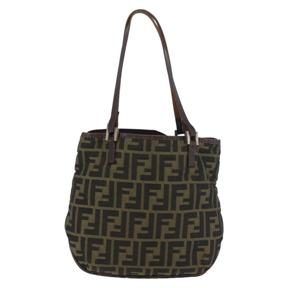 FENDI Zucca Canvas Hand Bag Black Brown Auth bs34584