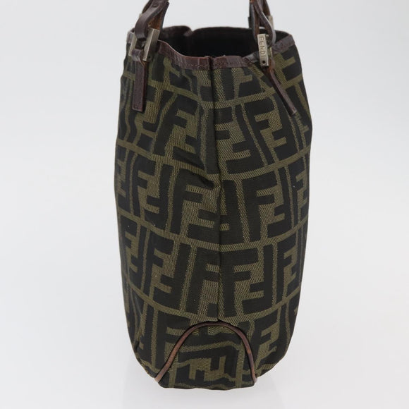 FENDI Zucca Canvas Hand Bag Black Brown Auth bs34584