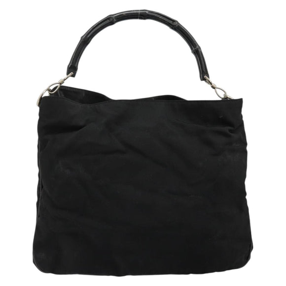 GUCCI Bamboo Shoulder Bag Nylon Black Silver 001 1577 Auth bs34590