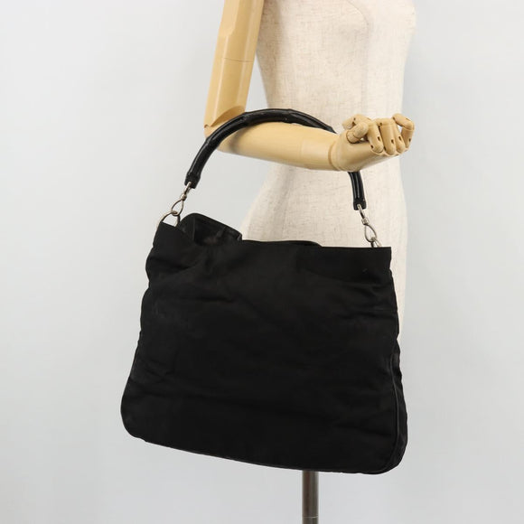 GUCCI Bamboo Shoulder Bag Nylon Black Silver 001 1577 Auth bs34590