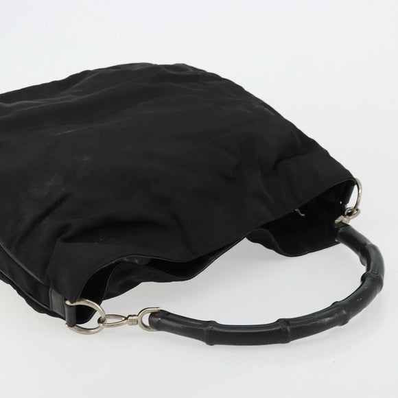 GUCCI Bamboo Shoulder Bag Nylon Black Silver 001 1577 Auth bs34590