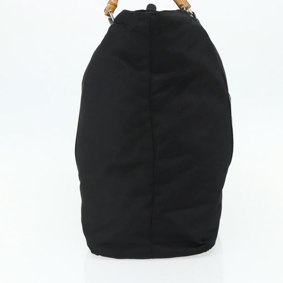 GUCCI Bamboo Hand Bag Nylon Black Silver 002 2854 0412 5 Auth bs34591