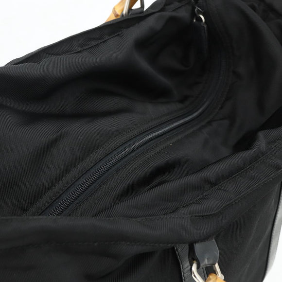 GUCCI Bamboo Hand Bag Nylon Black Silver 002 2854 0412 5 Auth bs34591
