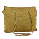 PRADA Chain Shoulder Bag Nylon Beige Gold Auth bs34596-1