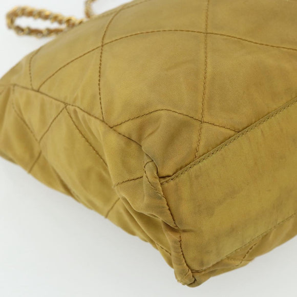 PRADA Chain Shoulder Bag Nylon Beige Gold Auth bs34596
