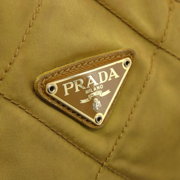 PRADA Chain Shoulder Bag Nylon Beige Gold Auth bs34596