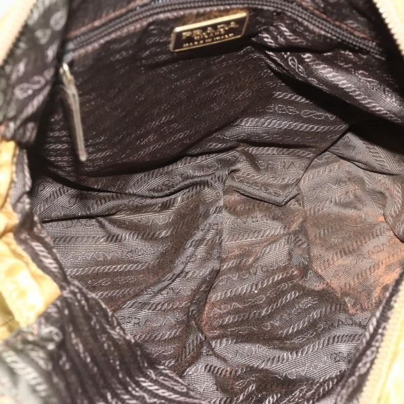 PRADA Chain Shoulder Bag Nylon Beige Gold Auth bs34596
