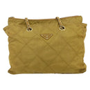 PRADA Chain Shoulder Bag Nylon Beige Gold Auth bs34596-13