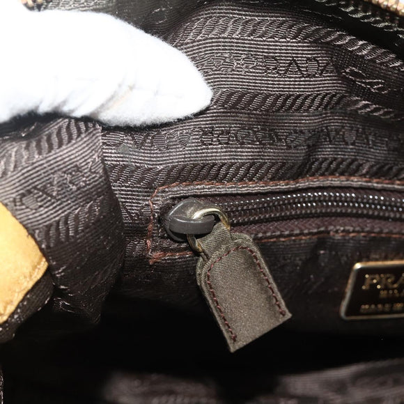 PRADA Chain Shoulder Bag Nylon Beige Gold Auth bs34596