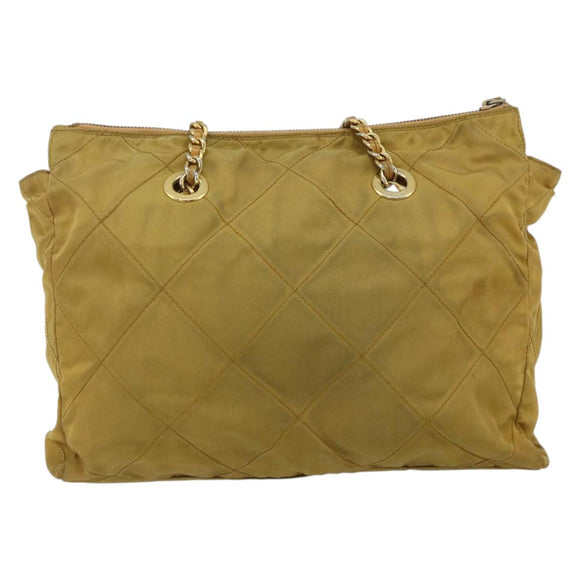 PRADA Chain Shoulder Bag Nylon Beige Gold Auth bs34596