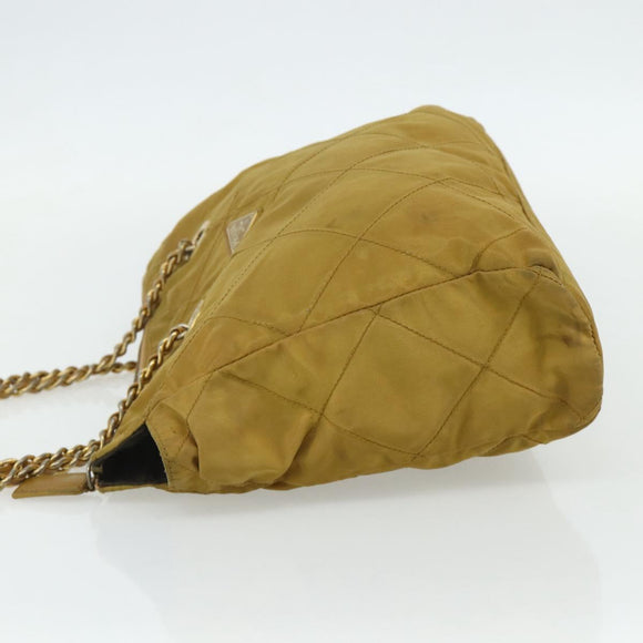 PRADA Chain Shoulder Bag Nylon Beige Gold Auth bs34596