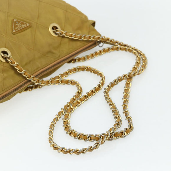 PRADA Chain Shoulder Bag Nylon Beige Gold Auth bs34596