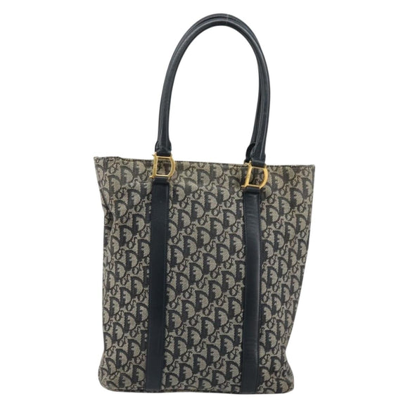 Christian Dior Trotter Canvas Tote Bag Navy Gold Auth bs34597A