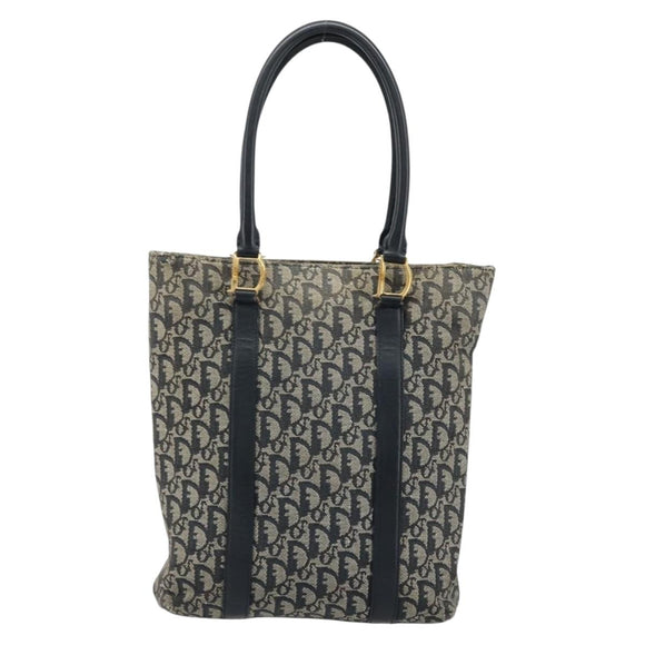 Christian Dior Trotter Canvas Tote Bag Navy Gold Auth bs34597A