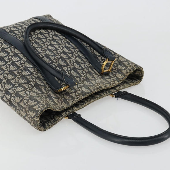 Christian Dior Trotter Canvas Tote Bag Navy Gold Auth bs34597A