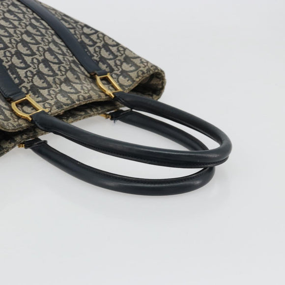 Christian Dior Trotter Canvas Tote Bag Navy Gold Auth bs34597A
