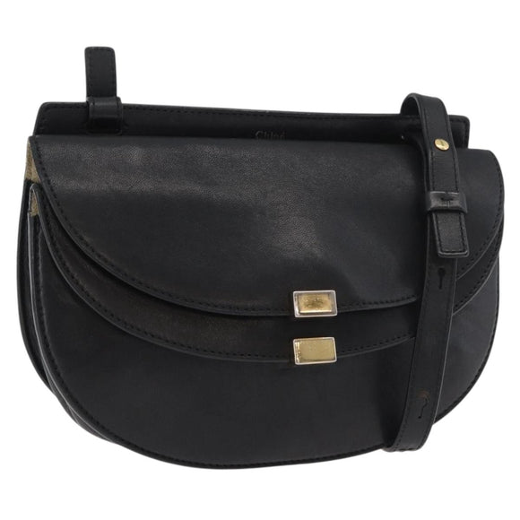 Chloe Shoulder Bag Leather Black Gold Auth bs34599