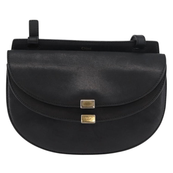 Chloe Shoulder Bag Leather Black Gold Auth bs34599