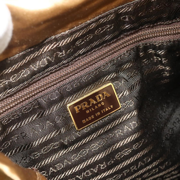 PRADA Chain Tote Bag Satin Gold Auth bs34600