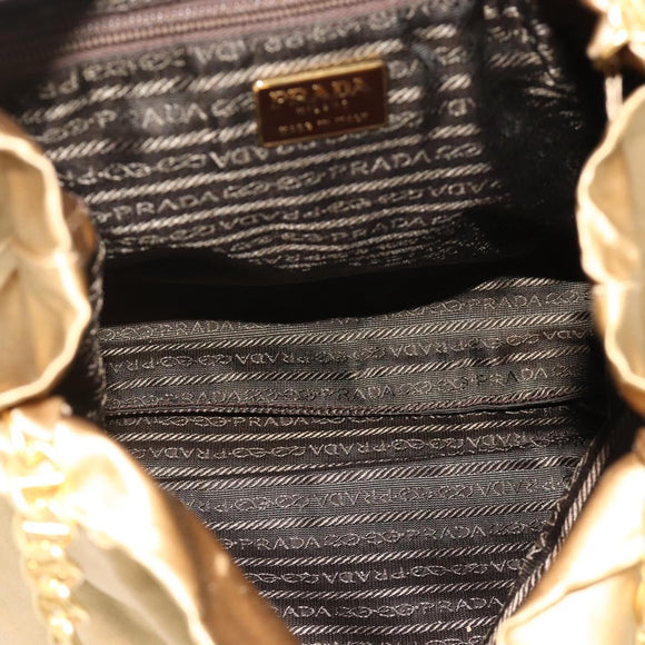 PRADA Chain Tote Bag Satin Gold Auth bs34600