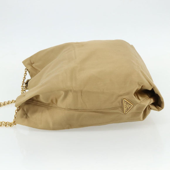PRADA Chain Tote Bag Satin Gold Auth bs34600